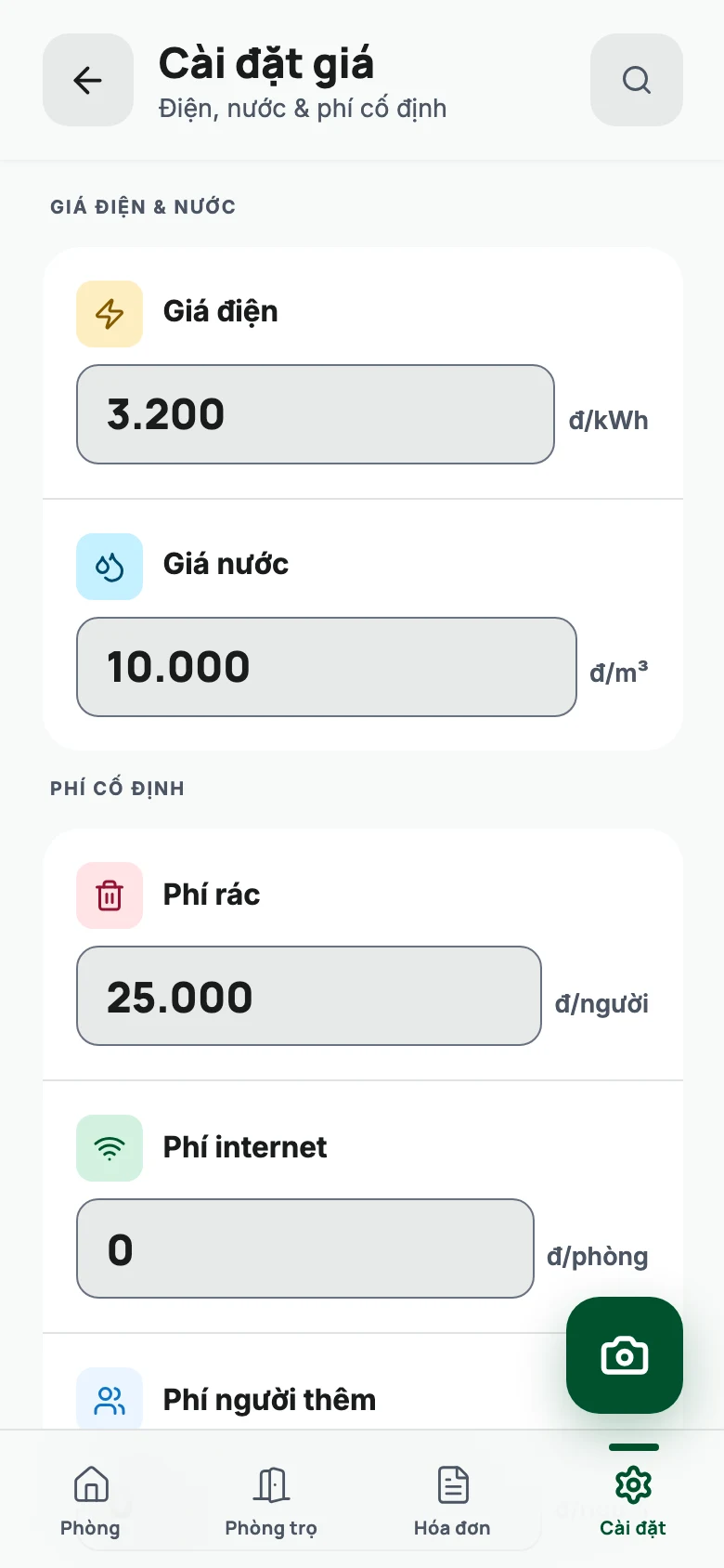 EasyBill rate settings