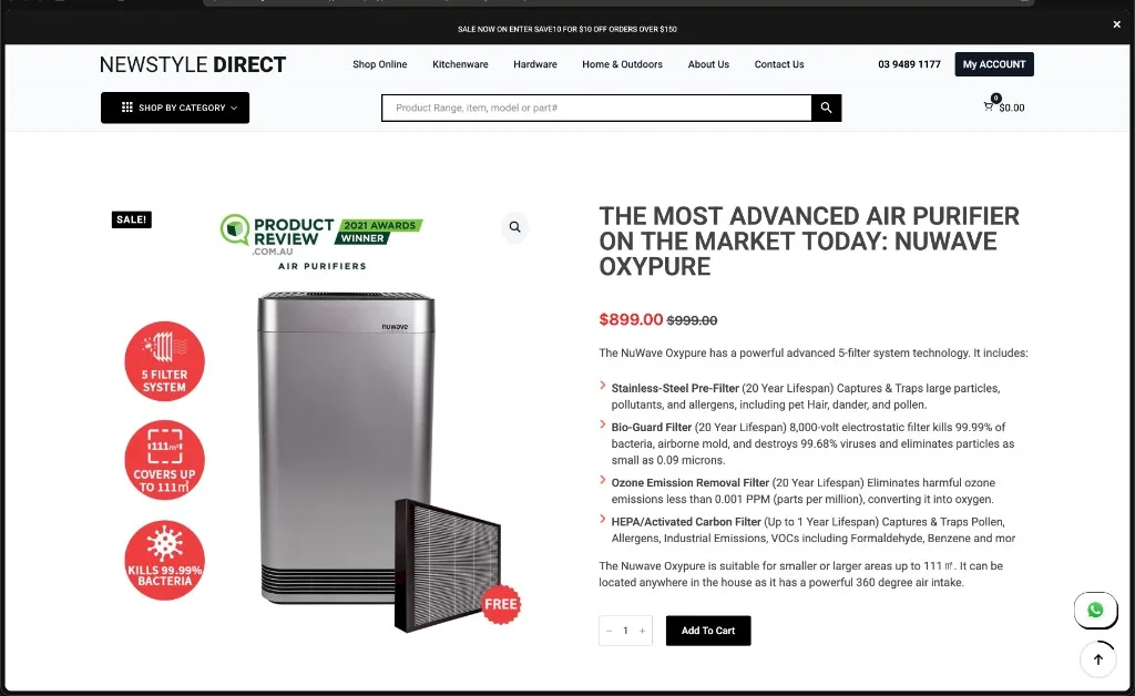 NewstyleDirect v2 NuWave OxyPure product detail page