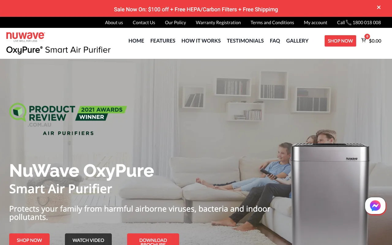 NuWave OxyPure Australian storefront homepage