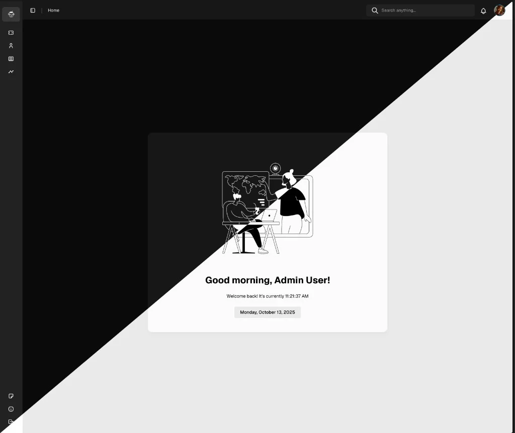 Ticket Support agent home screen with welcome message and quick actions