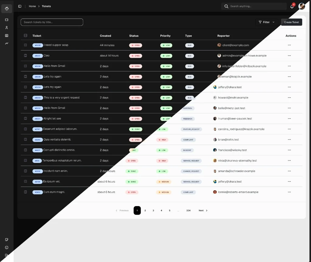 Ticket Support agent home screen with welcome message and quick actions