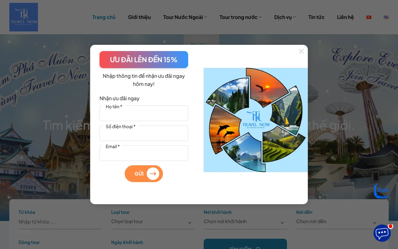 TravelNow VN travel agency homepage
