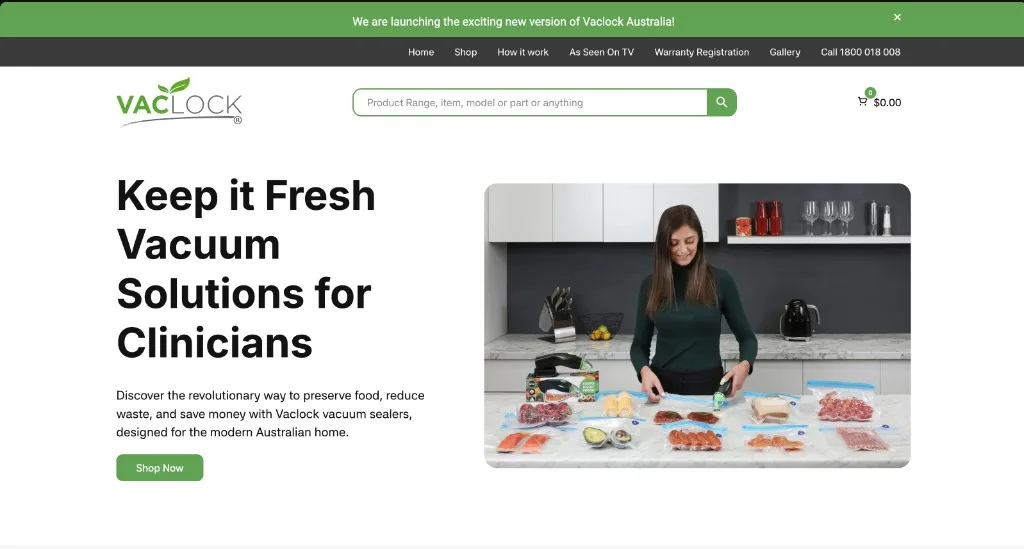 Vaclock v2 homepage with Keep it Fresh hero for clinicians