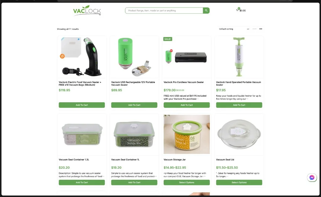 Vaclock v2 shop grid with eleven products